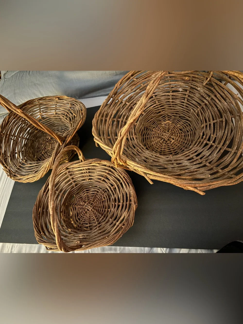 Handwoven Rustic Wicker Basket Set - Brown
